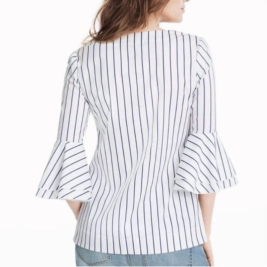Stripe V Neck Flare Bell Sleeve Top
