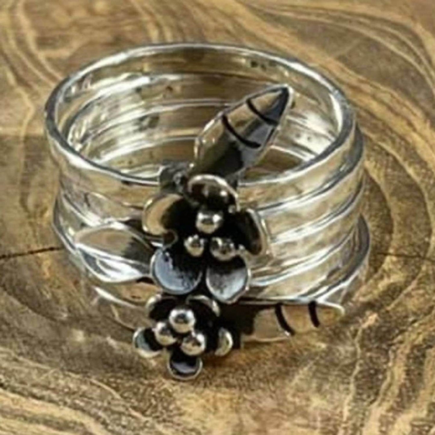 BOHO SOL - Women's Stacked Band Ring With Flower Details - Rack Hunt -