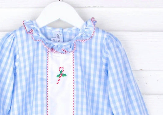 Muguet Collection - Girl's Candy Cane Embroidered Check Night Gown - Rack Hunt -