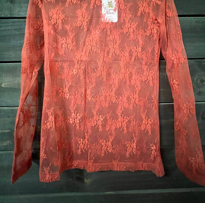 Women's Sheer Mesh With Embroidered Lace Overlay Top