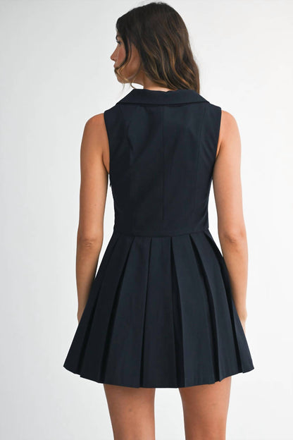 Natalie Pleated Mini Dress With Collar