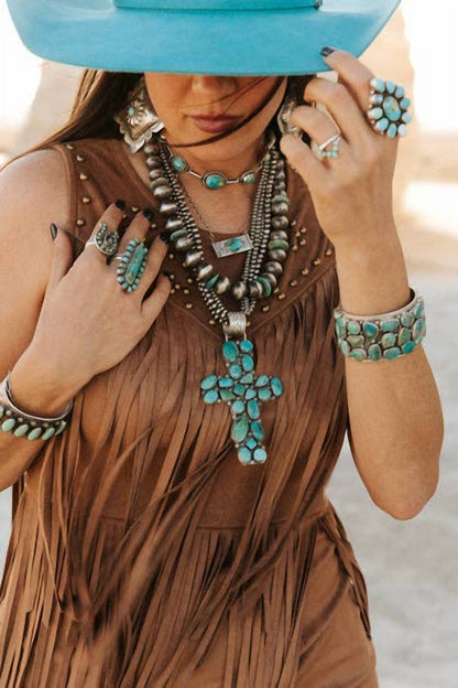 Western Fringe Suede-style Mini Dress