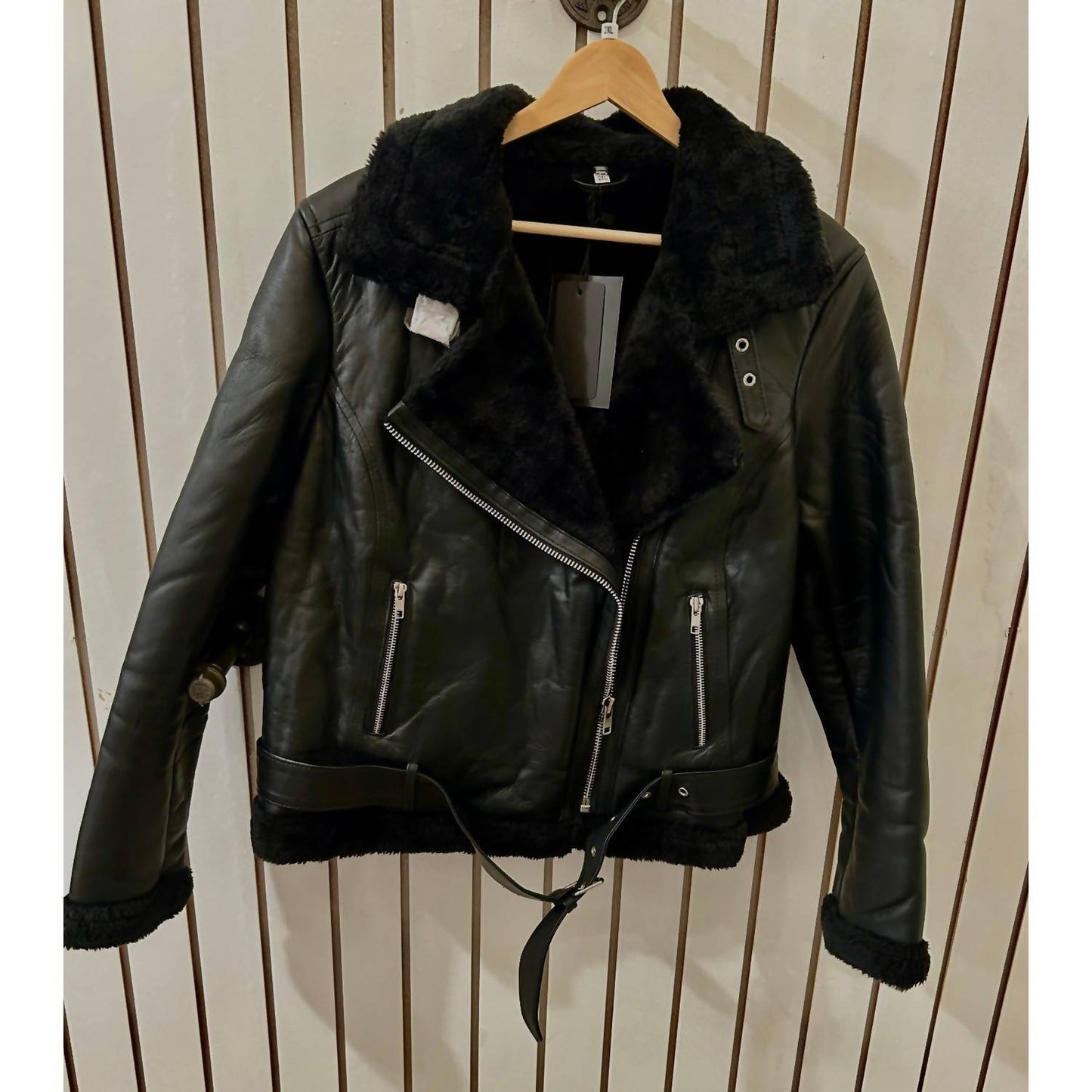 Asymmetrical Shearling Leather Jacket