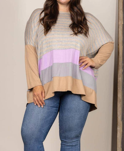 Stripe Color Block Contrast Oversize Plus Size Top