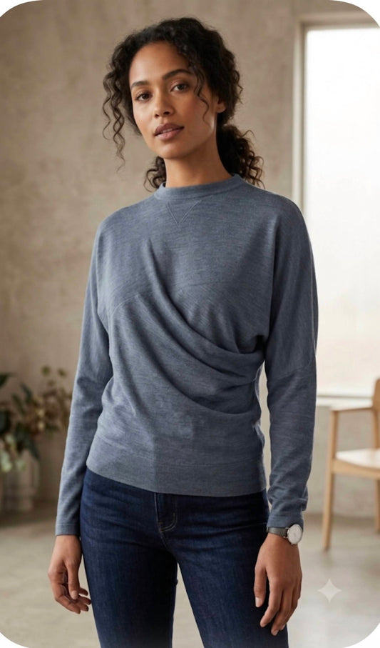 Draped Asymmetric Cut Knit Sweater