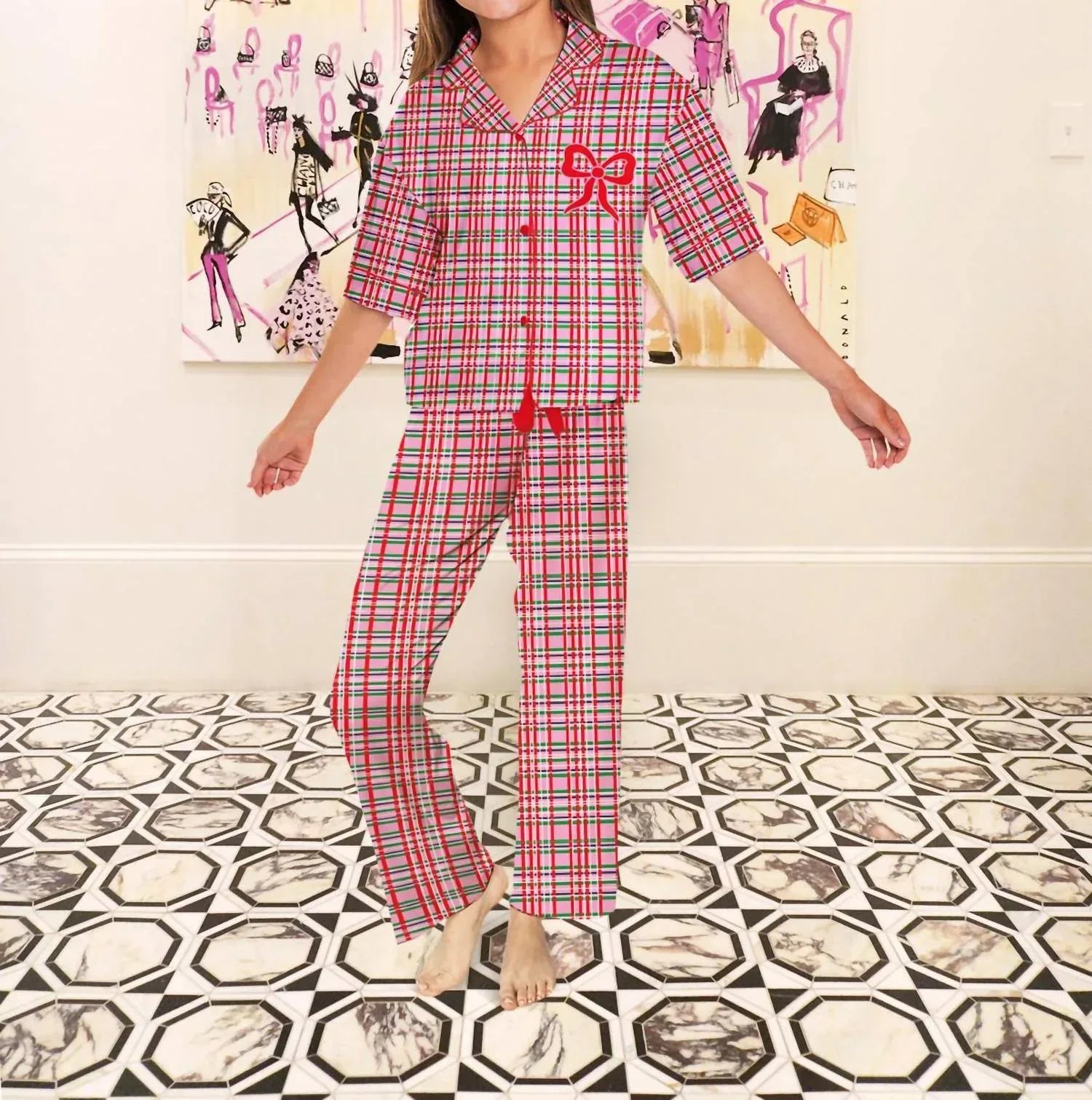 Sunshine Society - Silky Merry Magic Short Sleeve Pant Set - Rack Hunt