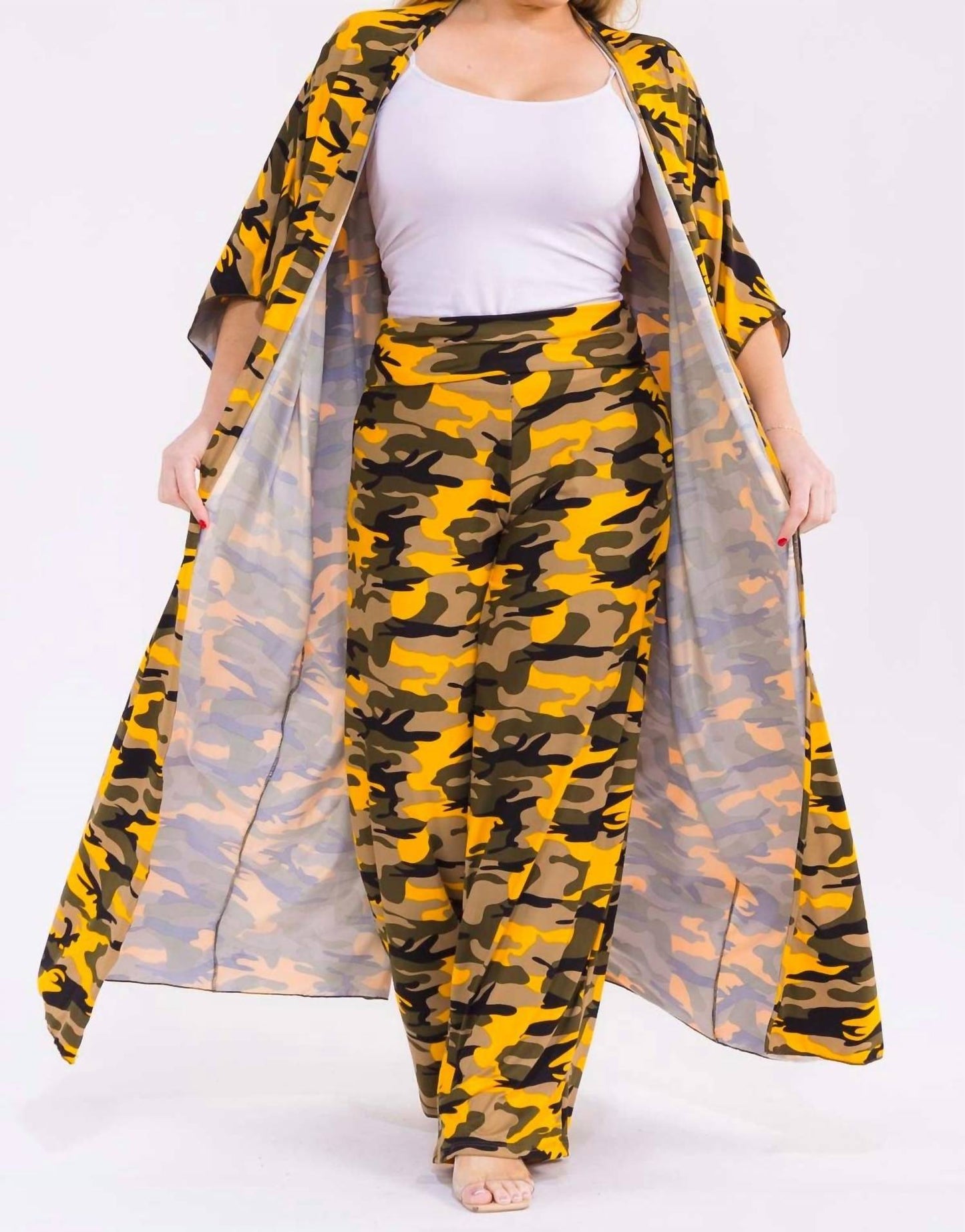 Camo Print Kaftan And Pants Set