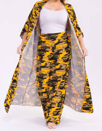 Camo Print Kaftan And Pants Set