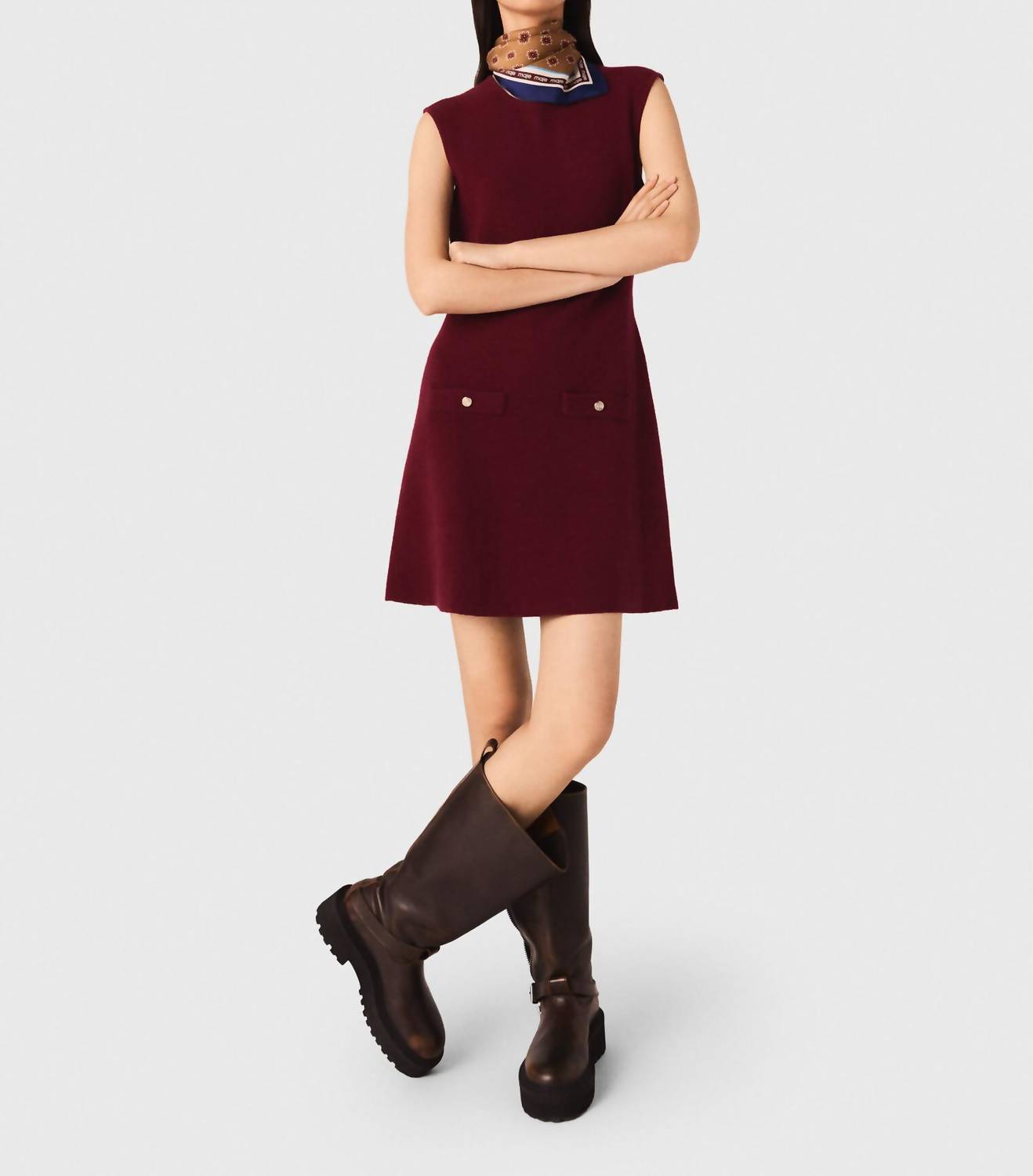 Cropped Cable Knit Mock Neck Sweater
