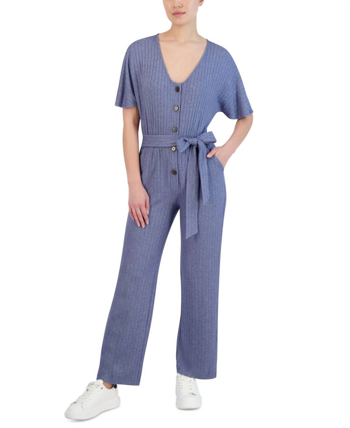 Ribbed Tie-Waist Jumpsuit