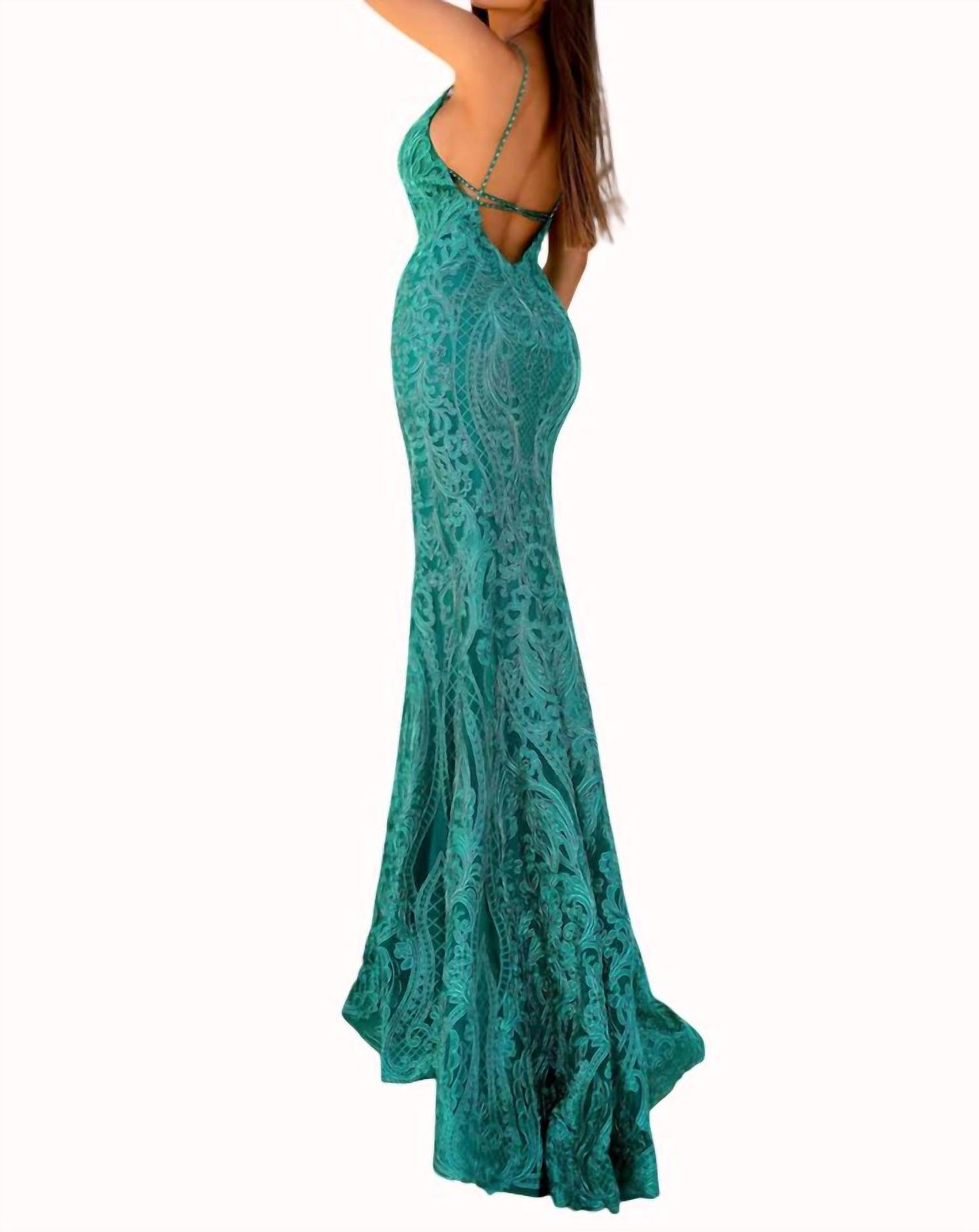 Beaded Strappy Back Embroidered Gown