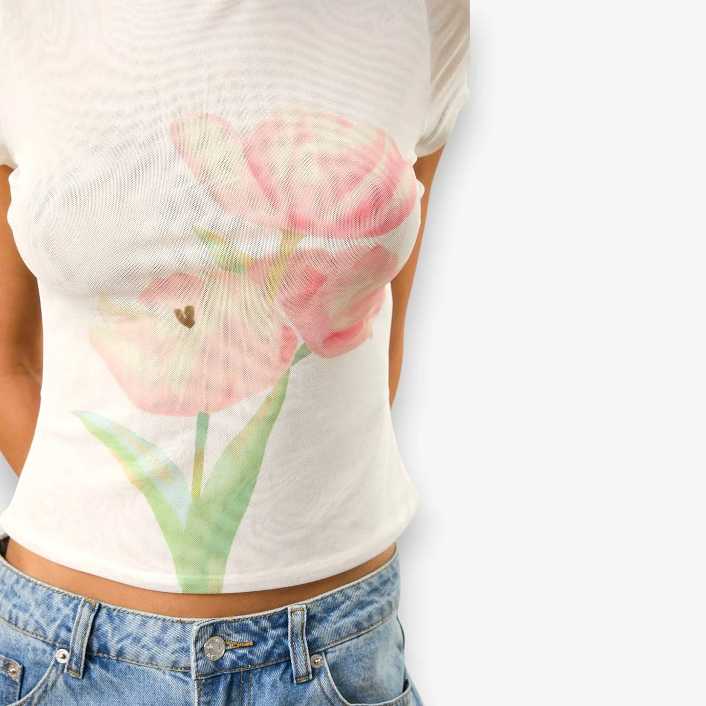 Flower Graphic Mesh Top