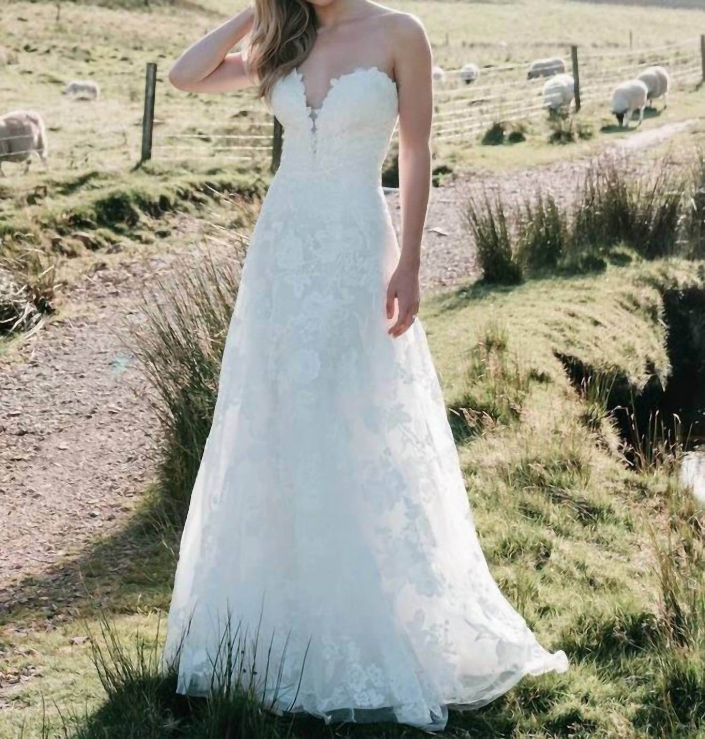 Allure Bridals - Strapless A-Line Wedding Gown with Floral Appliques - Rack Hunt -