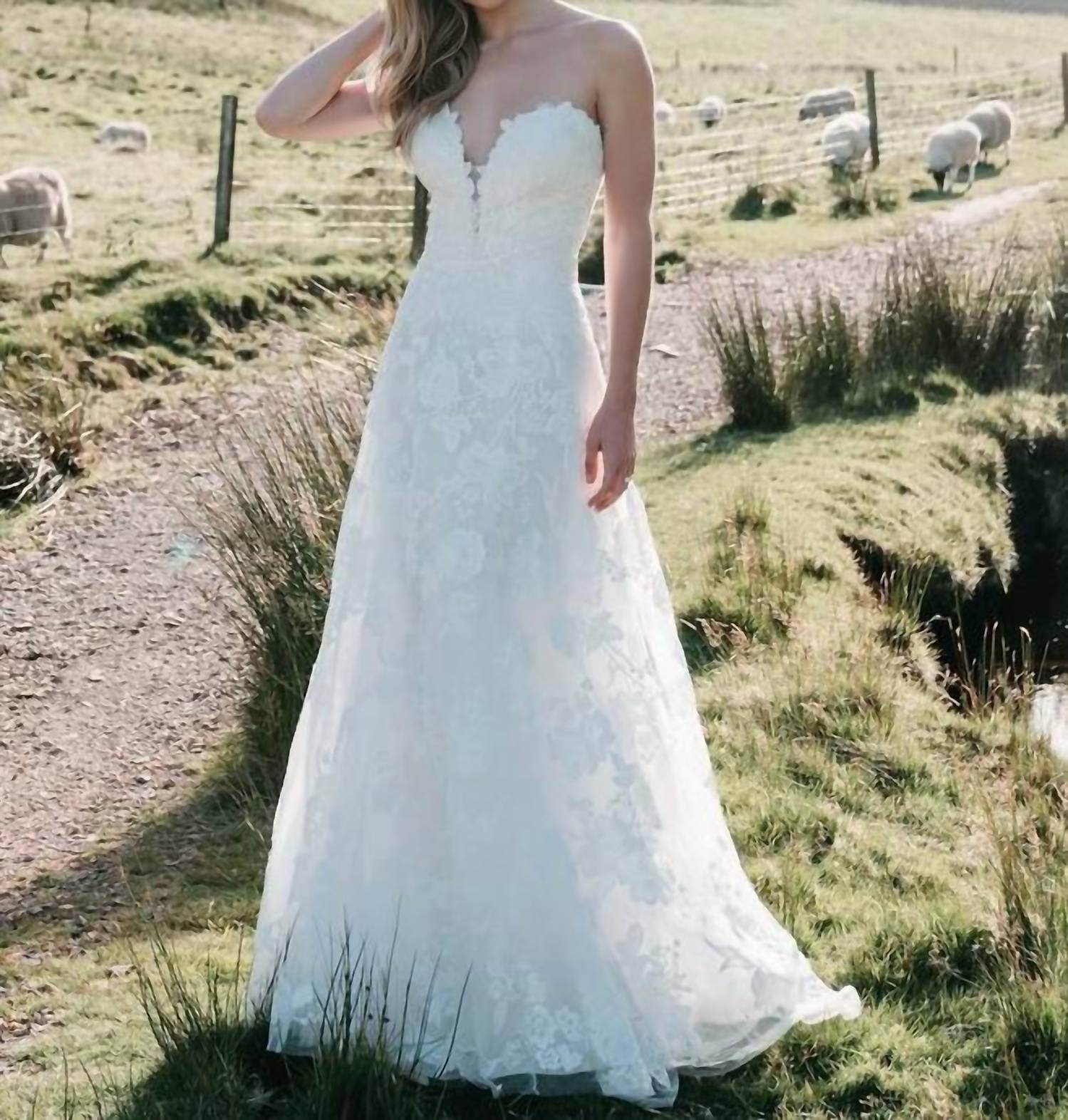 Allure Bridals - Strapless A-Line Wedding Gown with Floral Appliques - Rack Hunt -