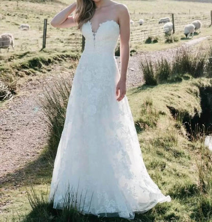 Allure Bridals - Strapless A-Line Wedding Gown with Floral Appliques - Rack Hunt