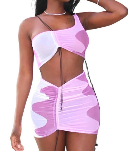Misinformed - Matching Two Piece Ruched Mesh Mini Skirt Set