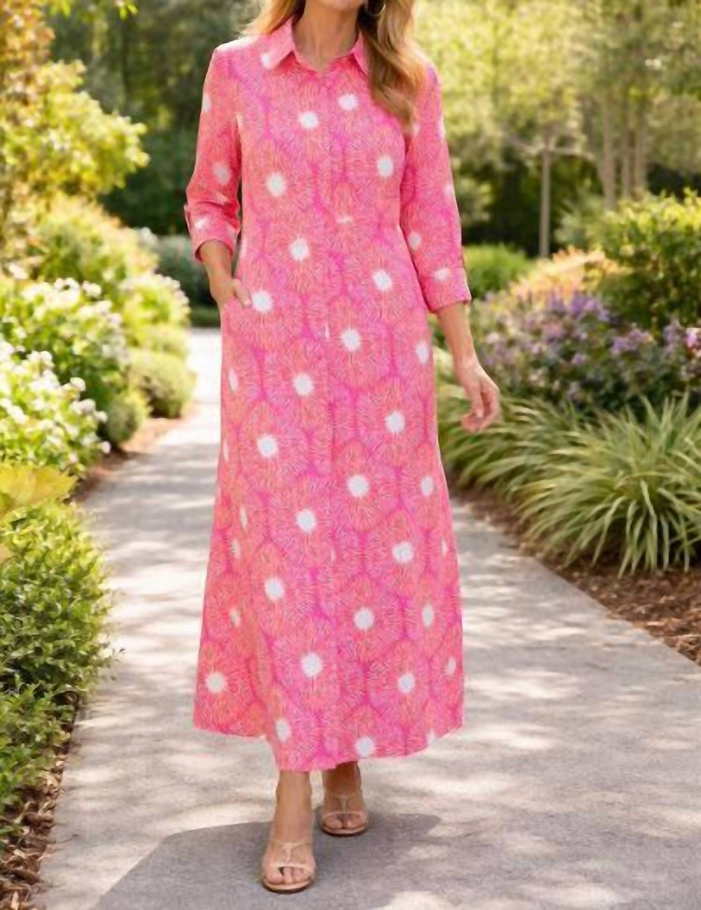 Three Quarter Sleeve Midi Dress