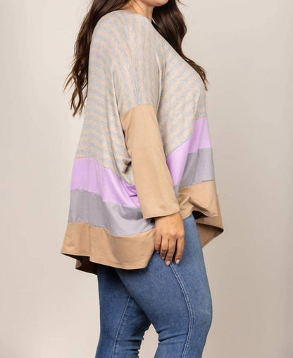 Stripe Color Block Contrast Oversize Plus Size Top