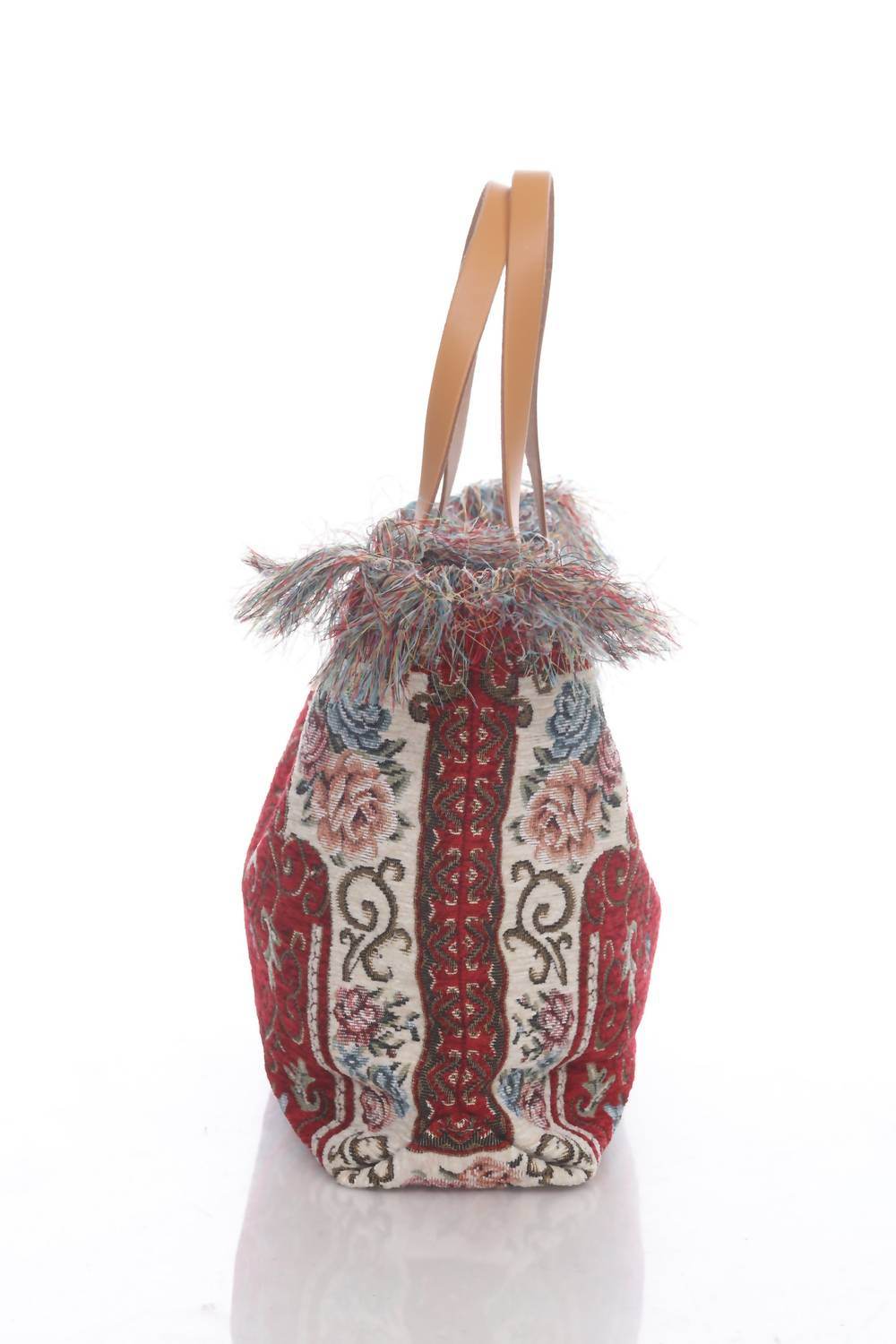 Jijou Capri - Women's Tapestry Leather Double Handle Handbag - Rack Hunt -