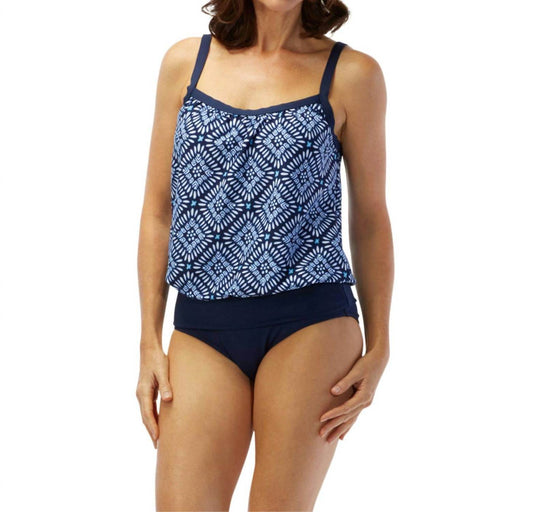 Roxanne - D-cup Chlorine Resistant Two-piece Blouson Tankini Set - Rack Hunt -