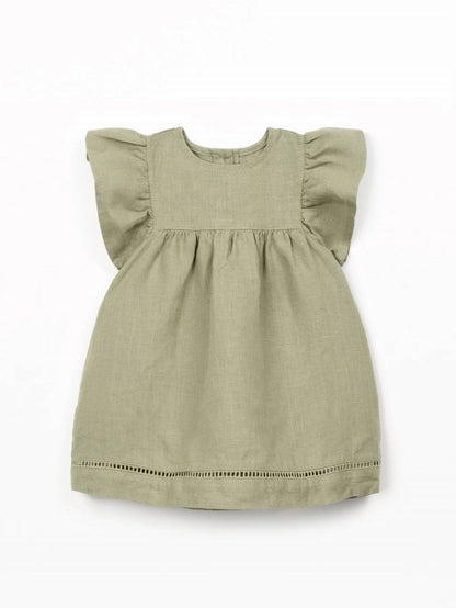Girls Linen Puff Sleeve Dress