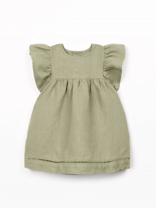 Girls Linen Puff Sleeve Dress