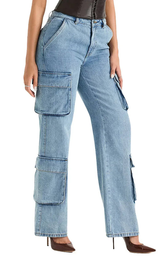 House of CB - Ria Washed Utility Cargo Jean - Rack Hunt