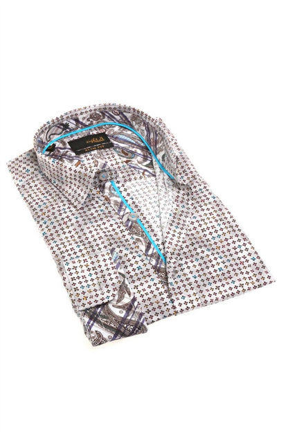 Men's Button Down Print Shirt With Paisley Trim