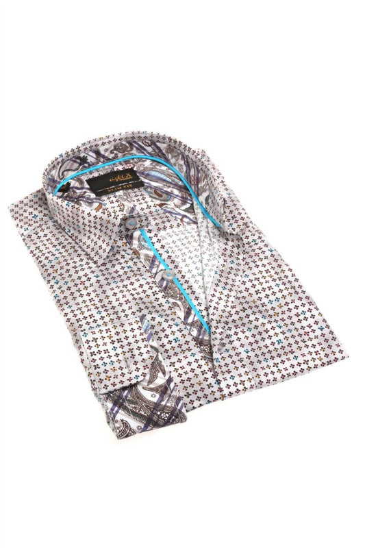 Men's Button Down Print Shirt With Paisley Trim