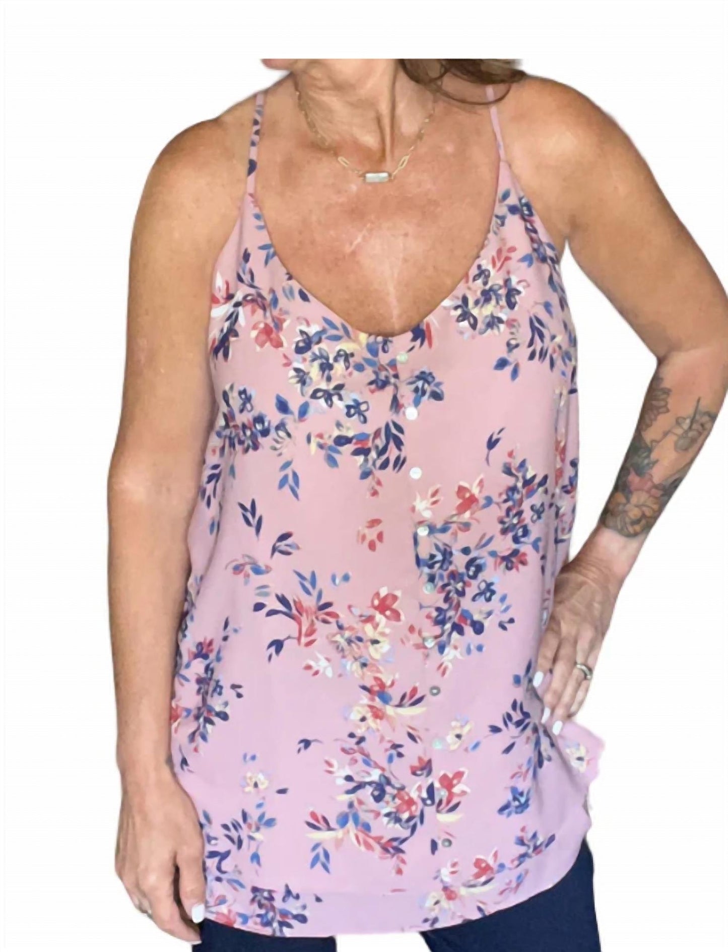 Button Detail Sleeveless Blouse
