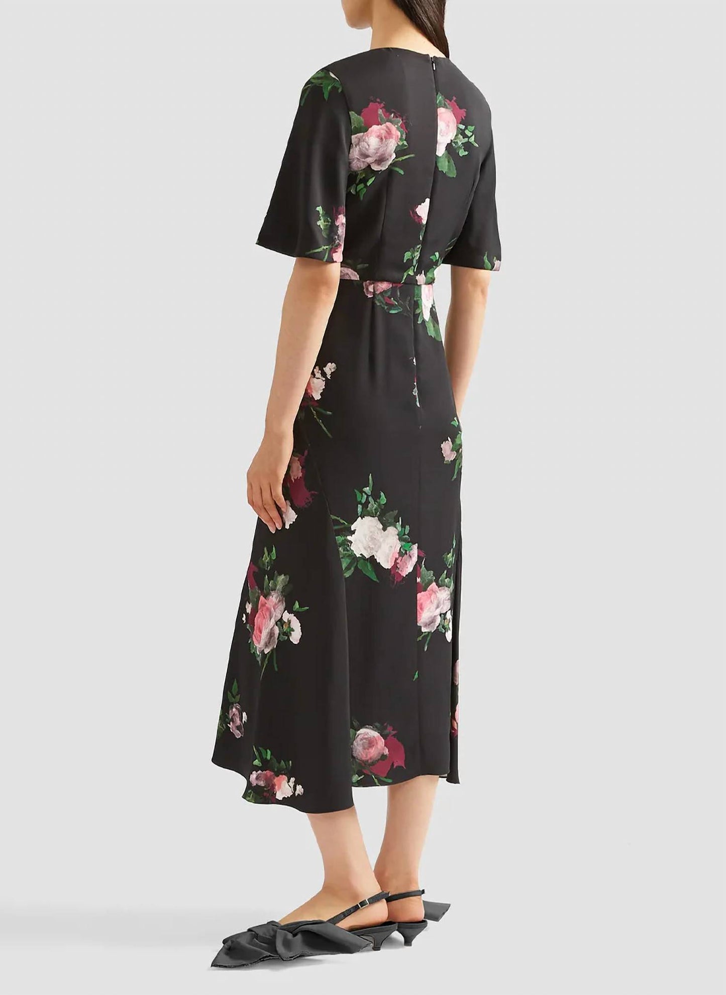 Painted Rose Bouquet Short Sleeve Midi Dress