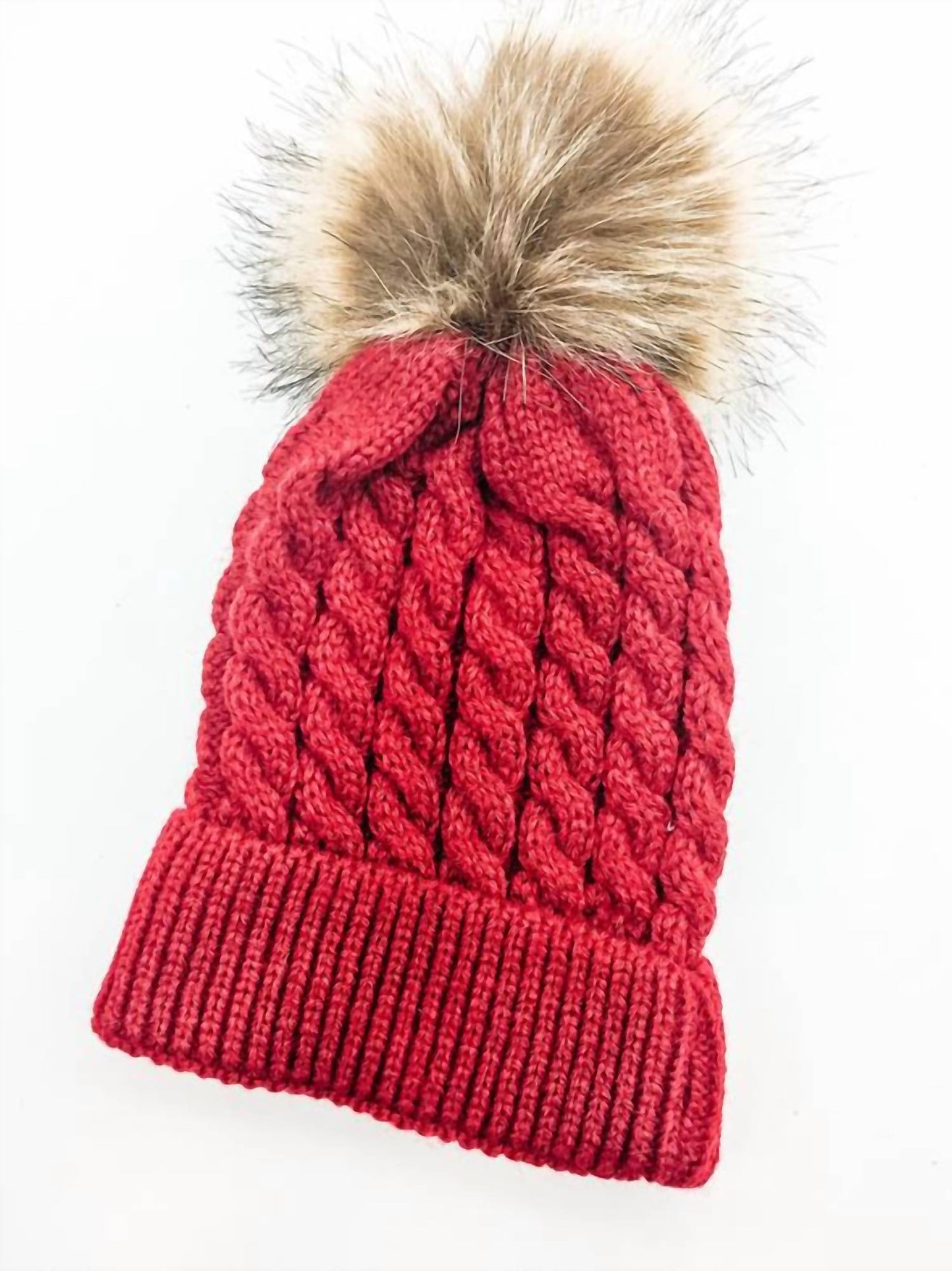 Kid's Knit Beanie with Fur Pom Pom