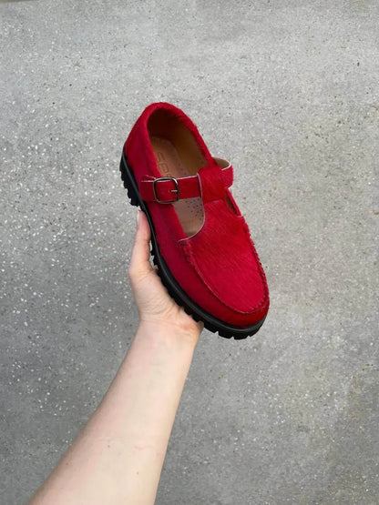 Sesa Footwear - Women's Providence Hairy Calfskin T-strap Loafer - Rack Hunt