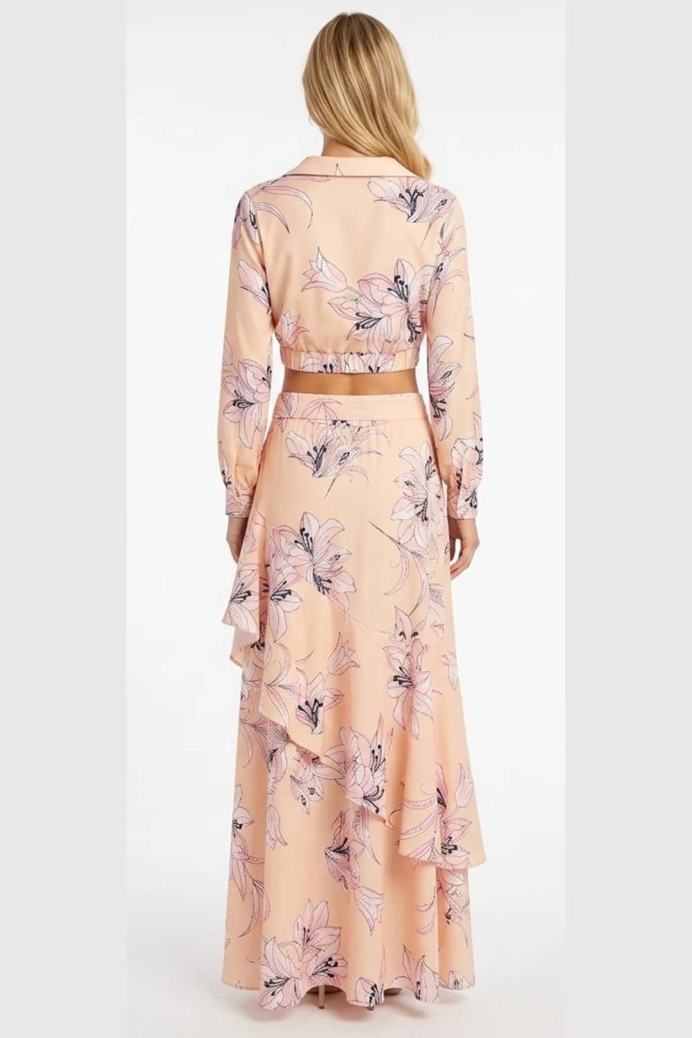 Blossom Two-piece Crop Top & Ruffle Maxi Skirt Set