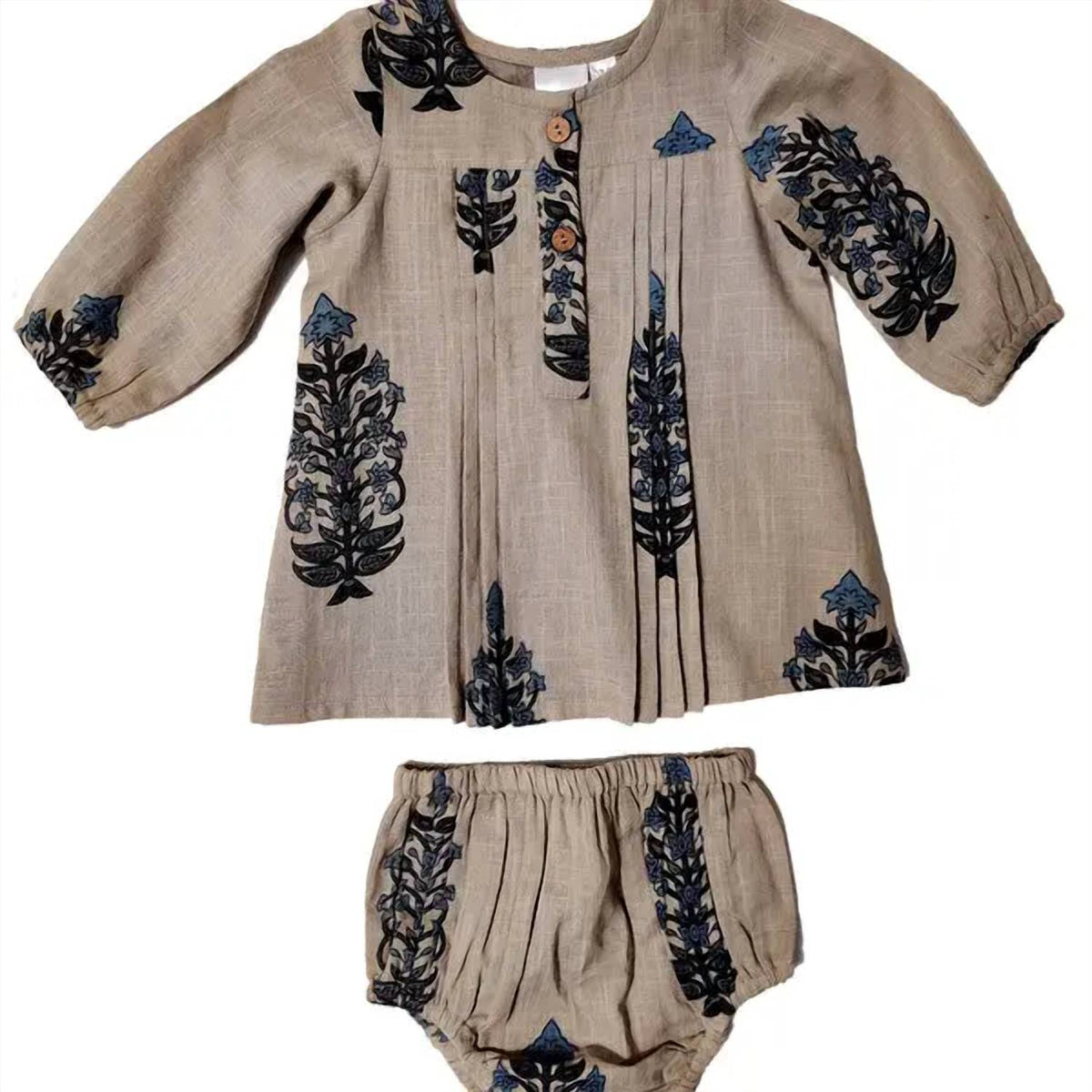 Girl's Floral Full Sleeves Pintuck Dress