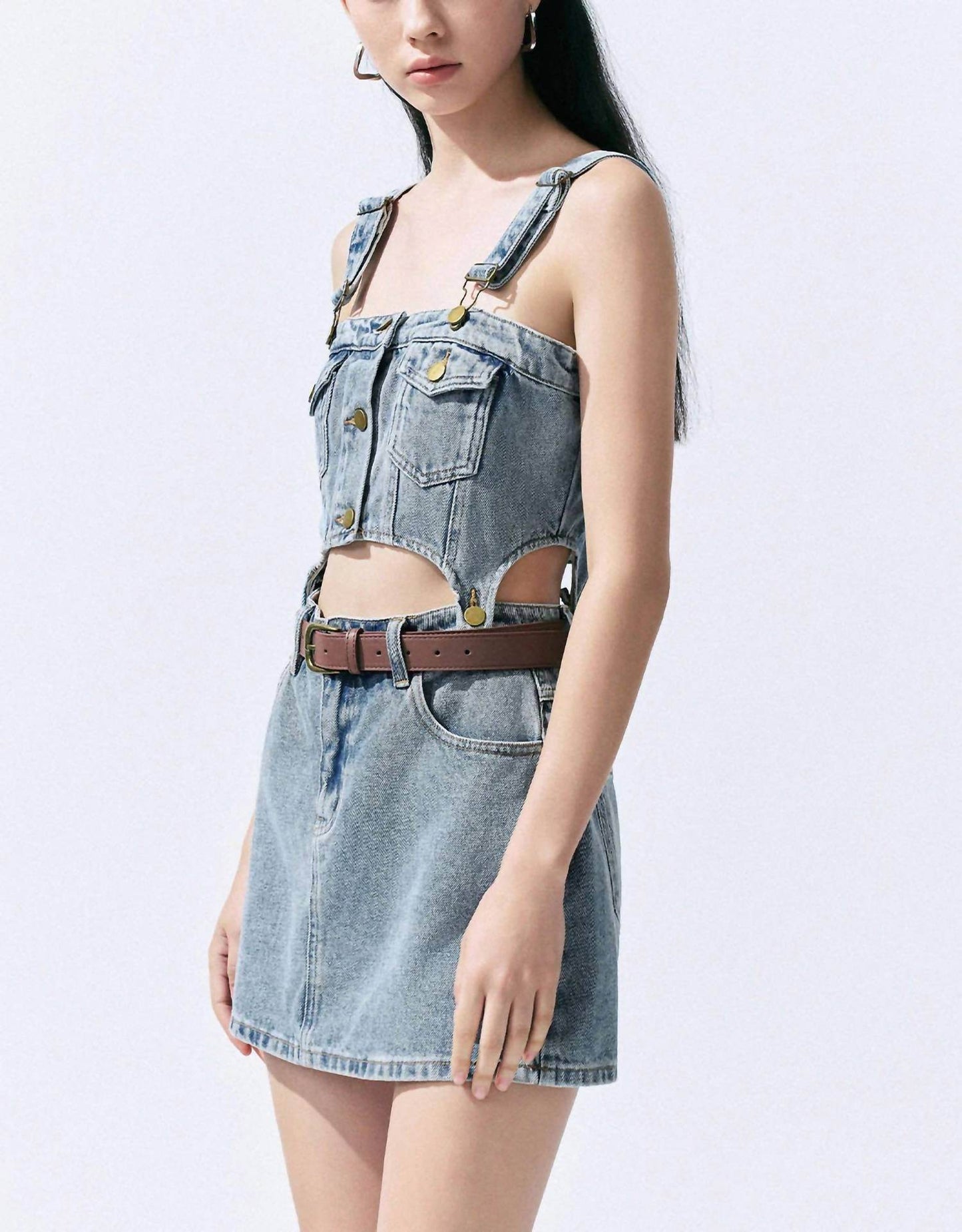 Urban Revivo - 2 In 1 Denim Pinafore Dress - Rack Hunt -