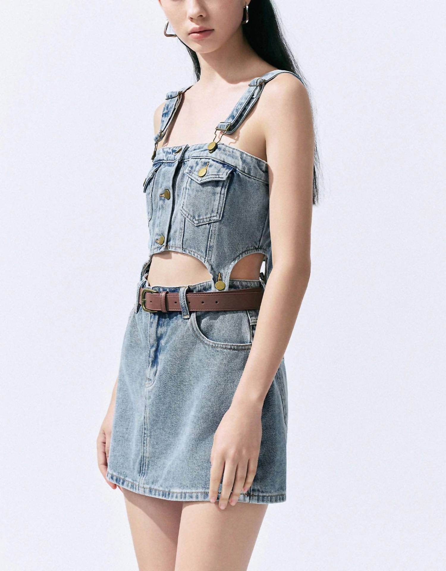 Urban Revivo - 2 In 1 Denim Pinafore Dress - Rack Hunt -