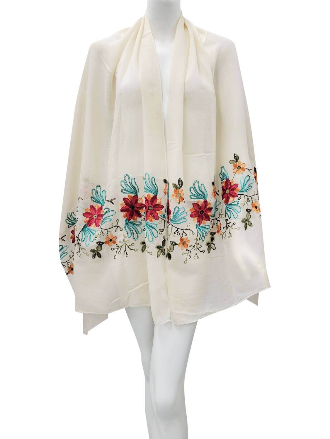 Raj Trading - Women's Pansy Embroidered Sheer Long Rectangle Scarf - Rack Hunt -