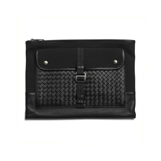 Unisex - Intrecciato Leather And Canvas Clutch