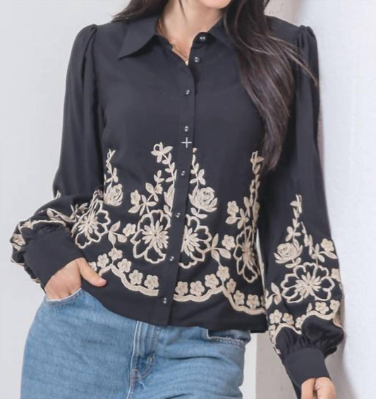 Gold Floral Embroidered Top