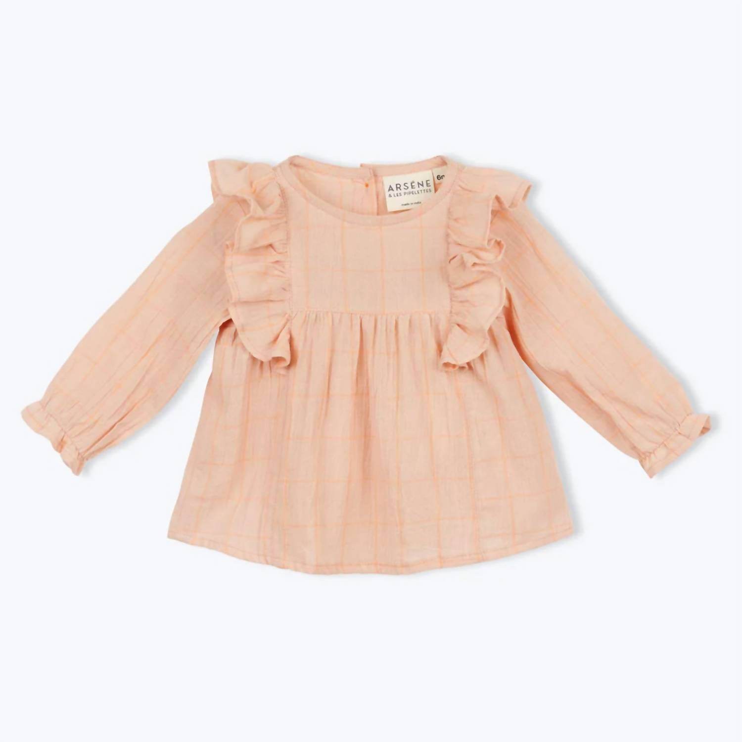 Arsène et les Pipelettes - Girl's Creamsicle Check Blouse - Rack Hunt -
