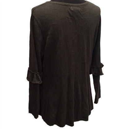 Women's Ruffled Elbow VNeck Long Sleeve Sweater