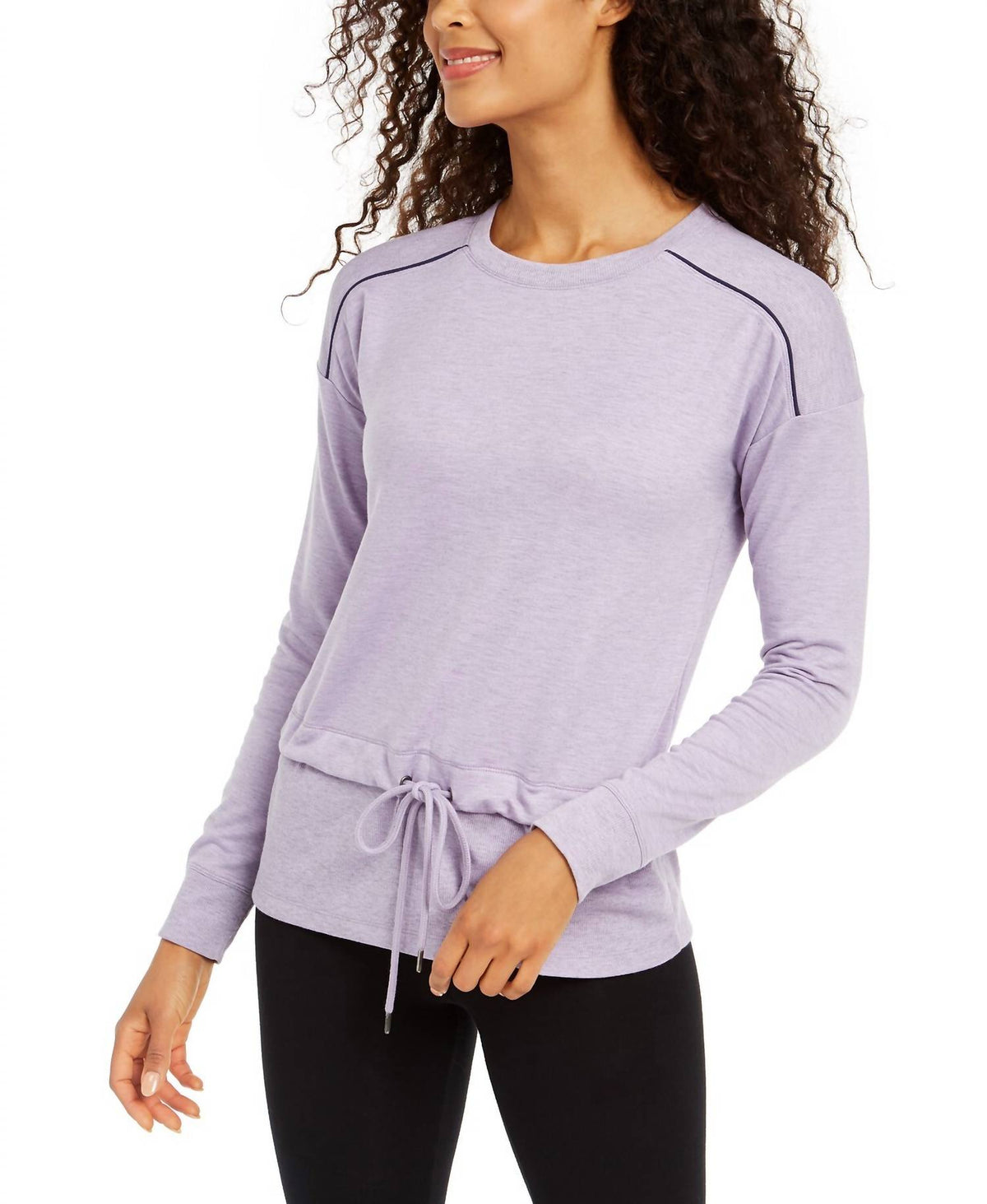Activewear Tie Front Ribbed Trim Pullover Top