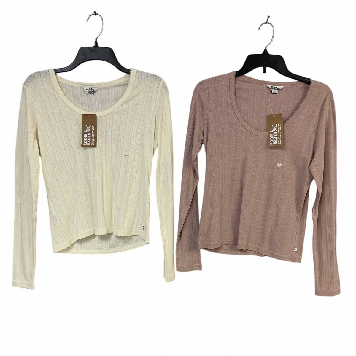 Women's Large Perfect Pointelle Long Sleeve Tee Set Of 2