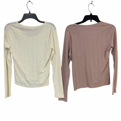 Women's Large Perfect Pointelle Long Sleeve Tee Set Of 2