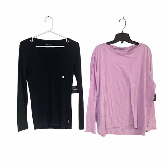 Eddie Bauer Women's Long Sleeve Boat V Neck Tee - Set Of 2 in Black/pink