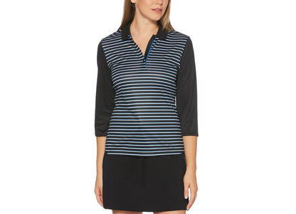 Women's Striped Three Quarter Sleeves Polo