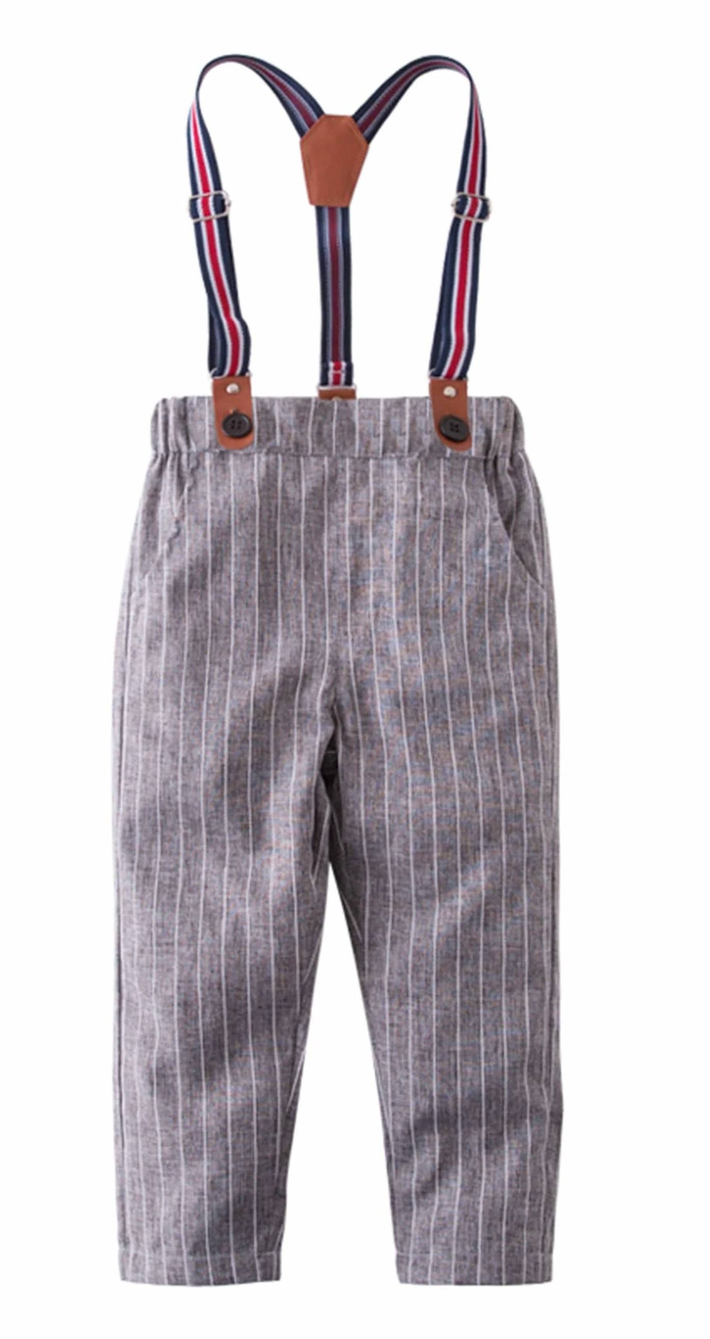 Boy's Cotton Chino Long Pants With Suspenders