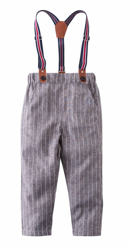Boy's Cotton Chino Long Pants With Suspenders