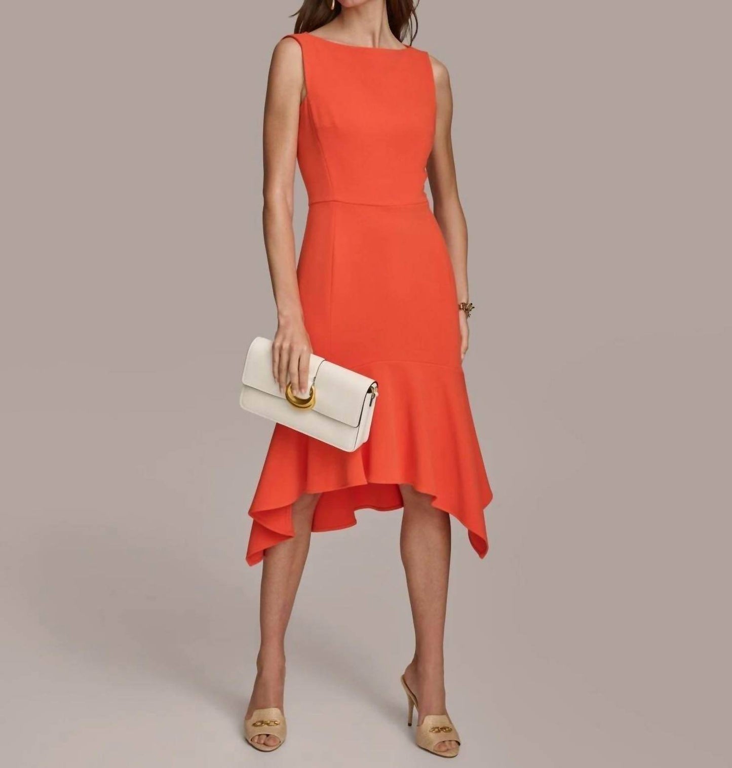 Donna Karan - Boat-neck Sleeveless Ruffled-hem Sheath Dress - Rack Hunt -